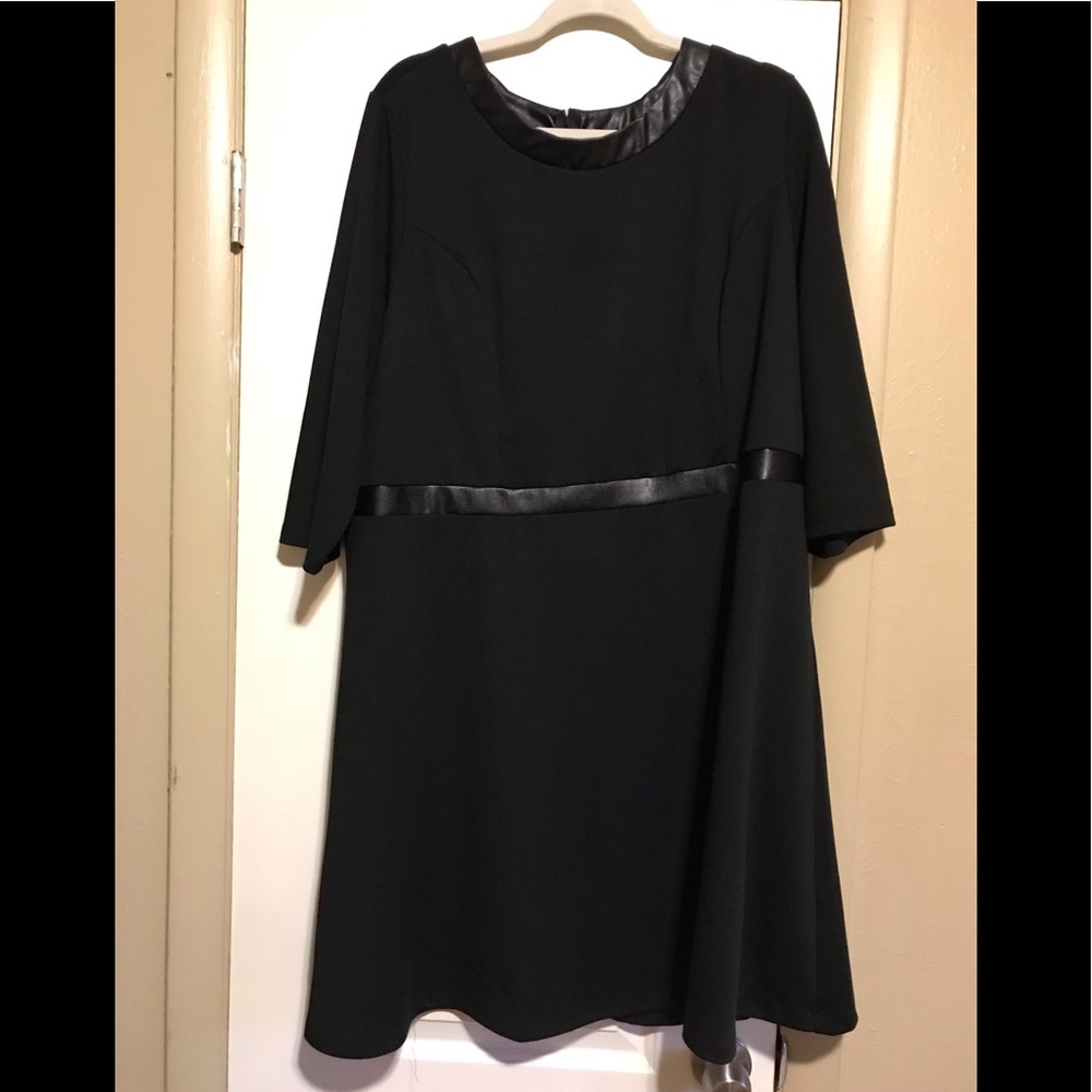 Black Ponte Knit Dress with Faux Leather Trim